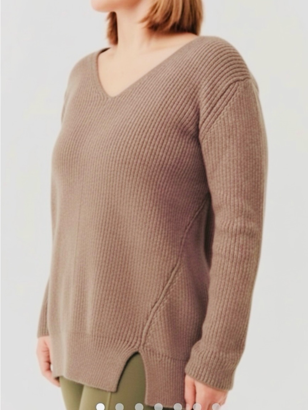 Pact Double V-Neck Ribbed Tunic Sweater in Mauve Taupe Size XS